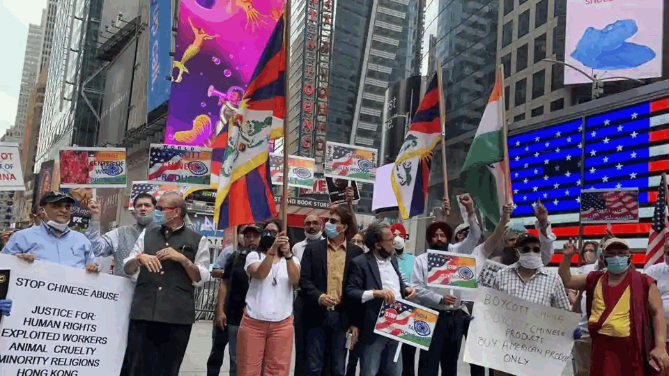 Indian Americans Take to Times Square to Protest Chinese Aggression, Call for Trade Boycott