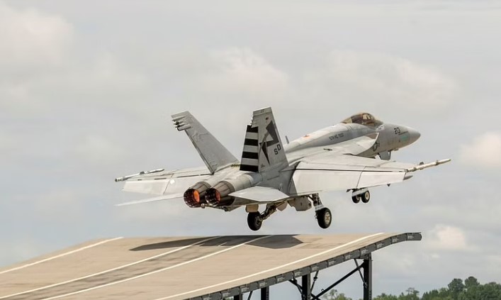 First Photos Of F/A-18 Fighters Undergoing Ski Jump Tests In Goa To Check Compatibility With Indian Aircraft Carriers
