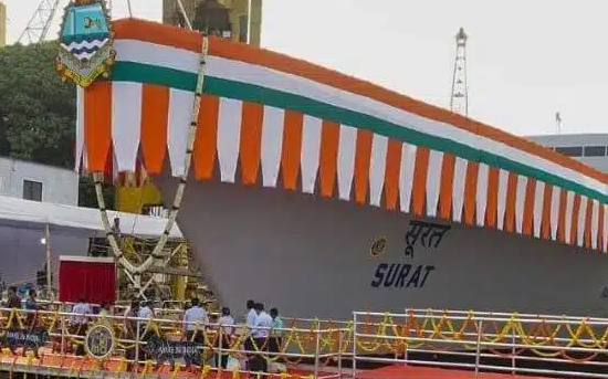 Indian Navy’s Latest Warship “Surat” Unveiled In Naval Ceremony