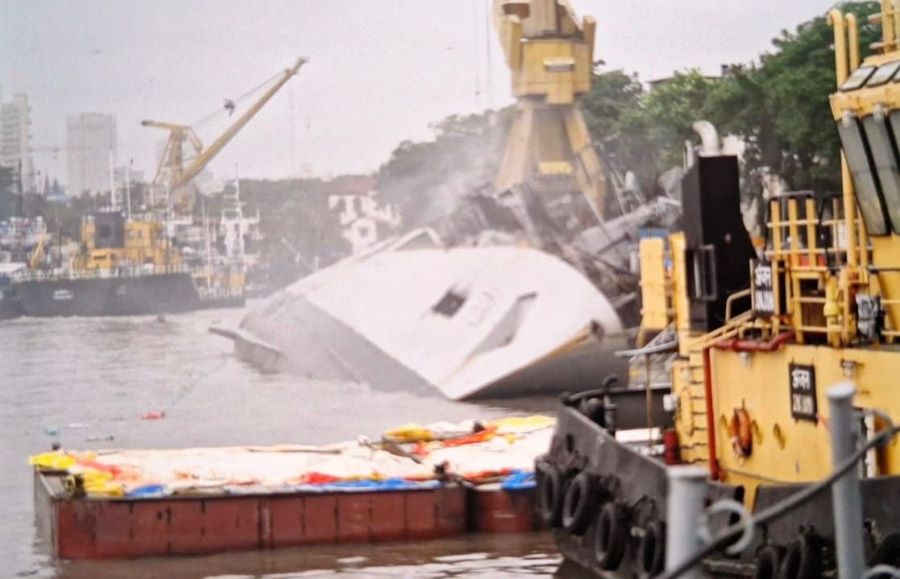 Massive Fire Causes 'Sinking' Of Indian Navy Ship Brahmaputra At Mumbai Dockyard