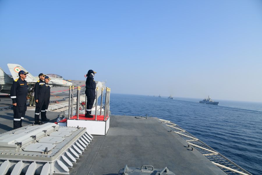 INS Vikrant Hosts President Murmu For Live Naval Drills